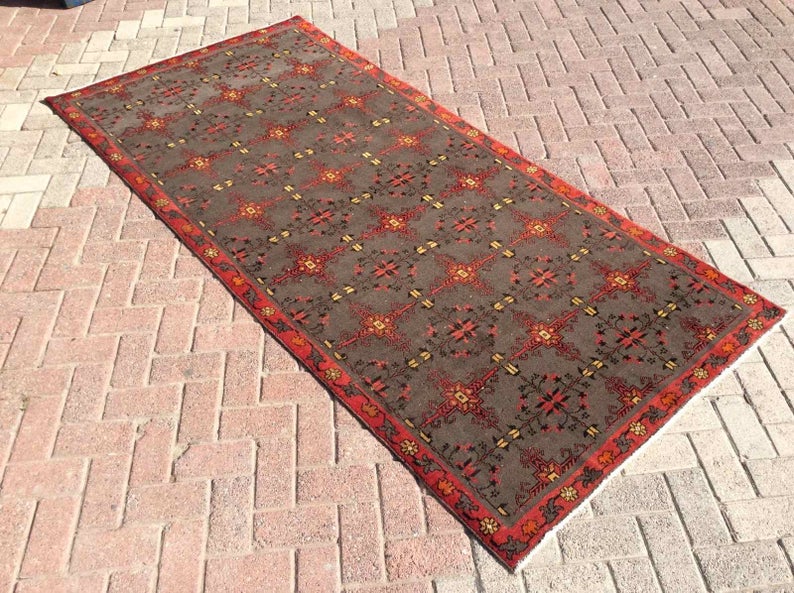 Vintage Hand Knotted Wool Rug 258 cm x 121 cm Turkish Design
