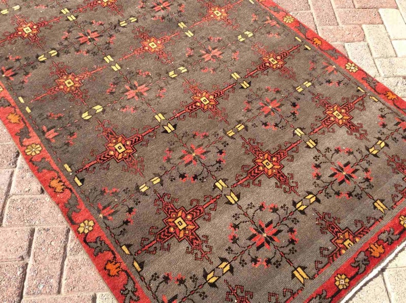 Vintage Hand Knotted Wool Rug 258 cm x 121 cm Turkish Design