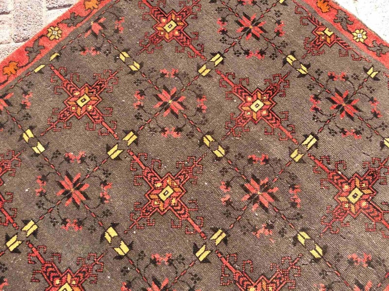 Vintage Hand Knotted Wool Rug 258 cm x 121 cm Turkish Design