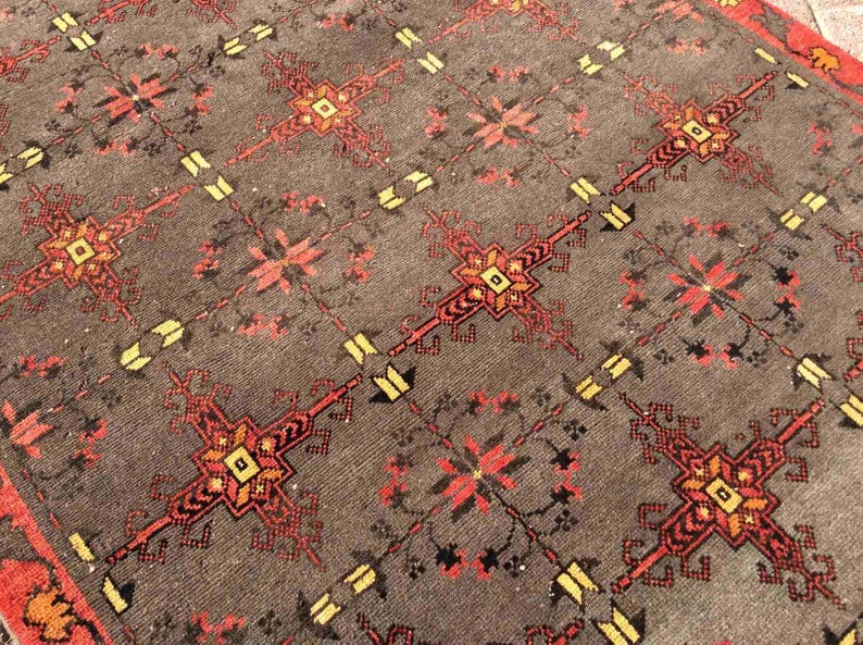 Vintage Hand Knotted Wool Rug 258 cm x 121 cm Turkish Design