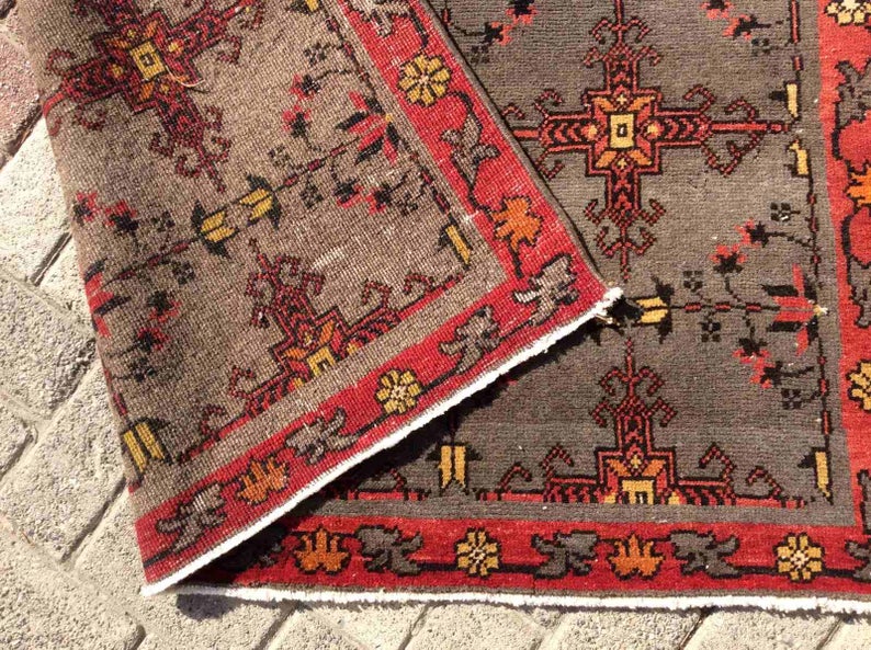 Vintage Hand Knotted Wool Rug 258 cm x 121 cm Turkish Design