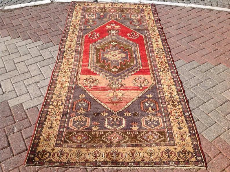 Vintage Hand Knotted Wool Rug 272cm x 129cm Turkey