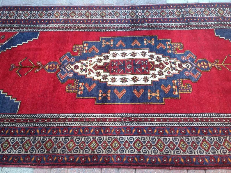 Vintage Hand Knotted Wool Rug 350cm x 150cm Made in Turkey