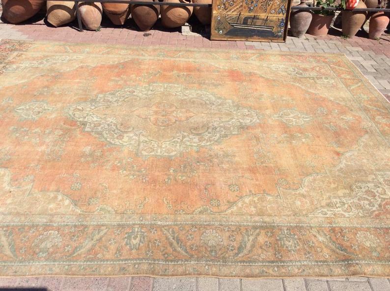 Vintage Hand Knotted Wool Rug 392cm x 302cm from Turkey