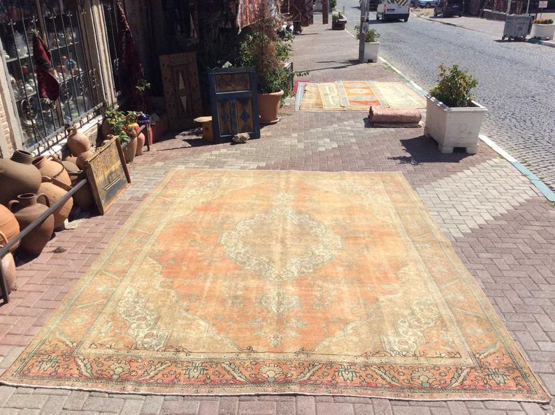 Vintage Hand Knotted Wool Rug 392cm x 302cm from Turkey