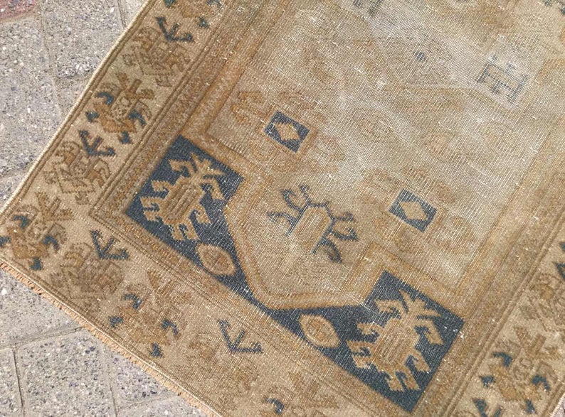 Vintage Handknotted Rug 117cm x 68cm Distressed Design