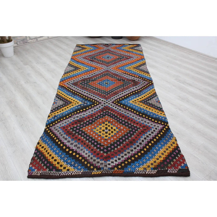 Vintage Handwoven Kilim 130Cm x 320Cm Wool Cotton Carpet