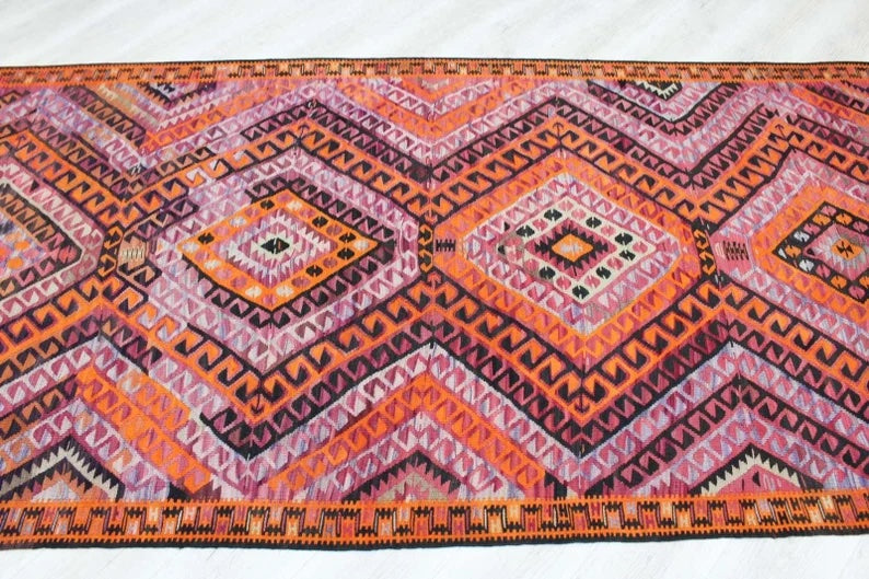 Vintage Handwoven Kilim 338cm x 141cm Wool Cotton