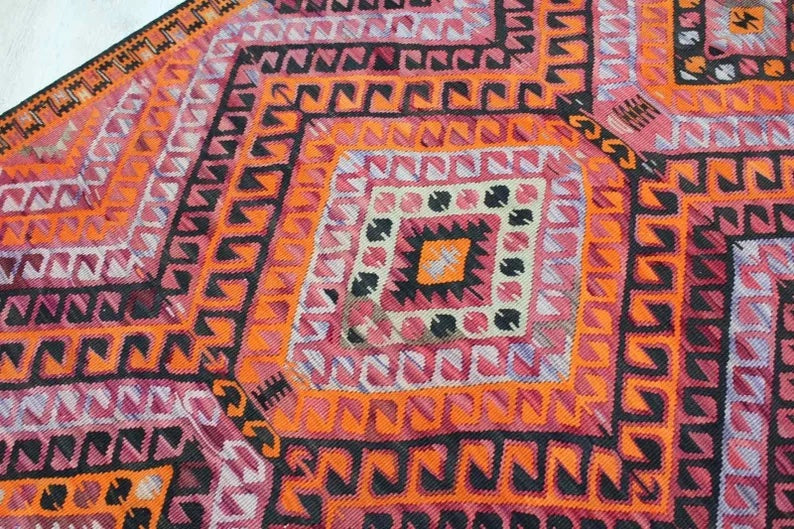 Vintage Handwoven Kilim 338cm x 141cm Wool Cotton