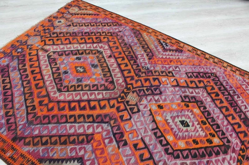 Vintage Handwoven Kilim 338cm x 141cm Wool Cotton