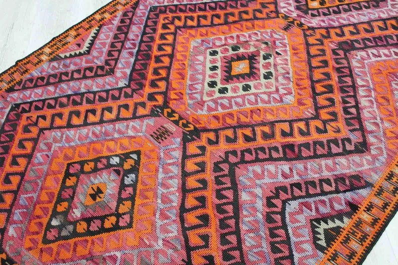 Vintage Handwoven Kilim 338cm x 141cm Wool Cotton