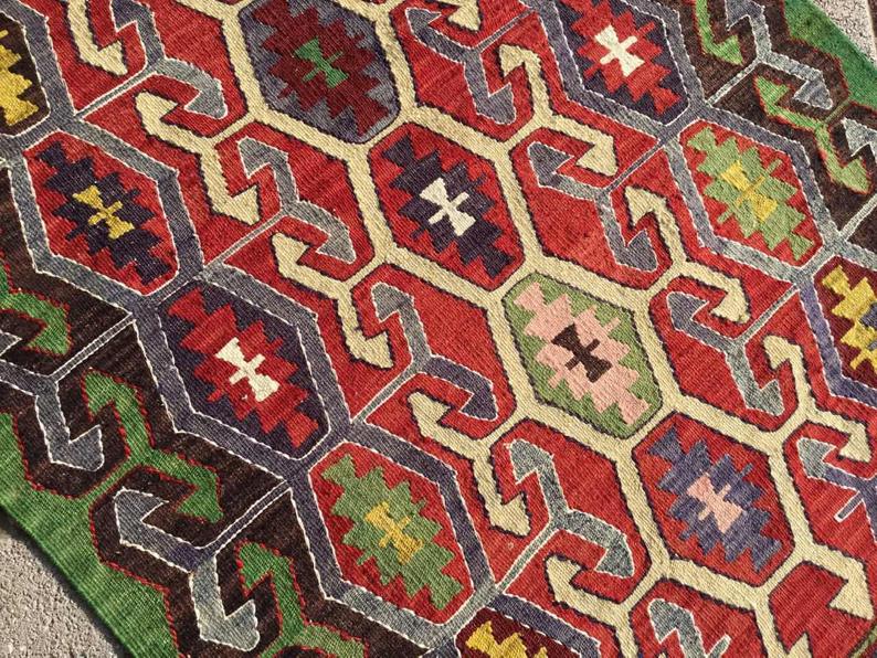 Vintage Käsinkudottu Kilim-matto 129 cm x 87 cm Villa Puuvilla