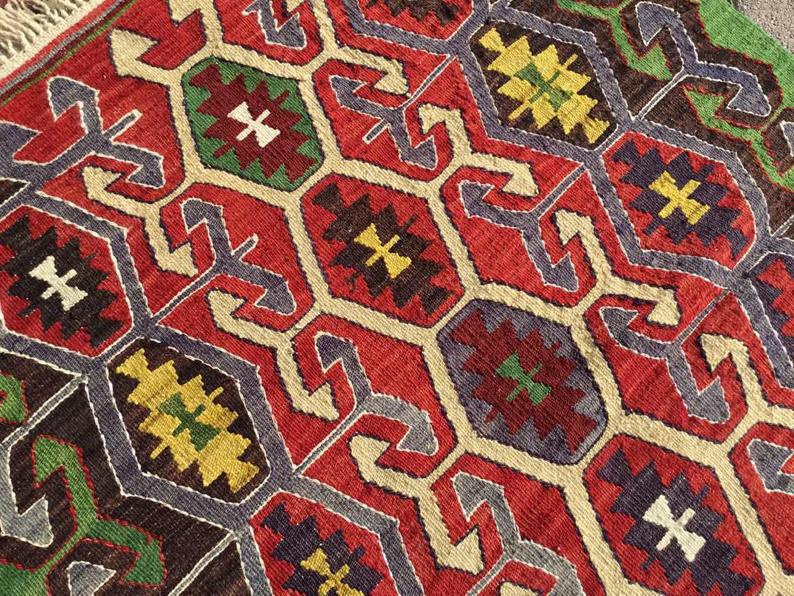 Vintage Käsinkudottu Kilim-matto 129 cm x 87 cm Villa Puuvilla