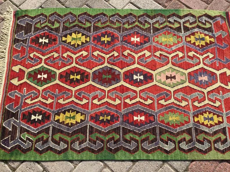 Vintage Käsinkudottu Kilim-matto 129 cm x 87 cm Villa Puuvilla