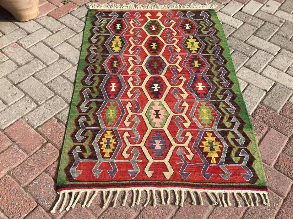 Vintage Käsinkudottu Kilim-matto 129 cm x 87 cm Villa Puuvilla