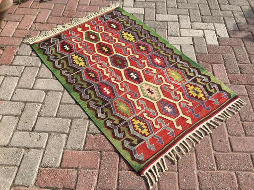 Vintage Käsinkudottu Kilim-matto 129 cm x 87 cm Villa Puuvilla