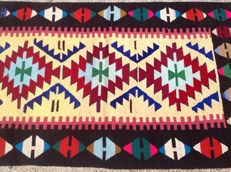 Vintage Handwoven Kilim Rug 145cm x 84cm Wool Acrylic