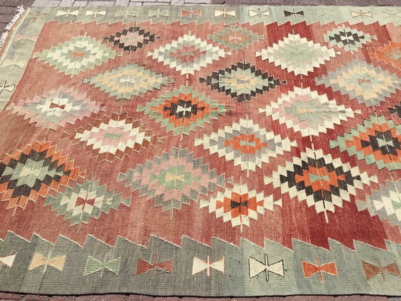 Vintage Handwoven Kilim Rug 293cm x 201cm Wool Cotton