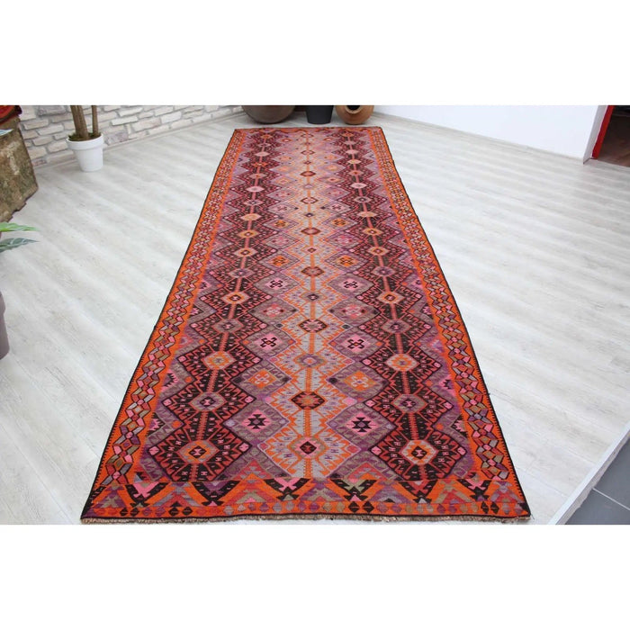 Vintage handgeweven Kelim-tapijt 430 cm x 144 cm #787