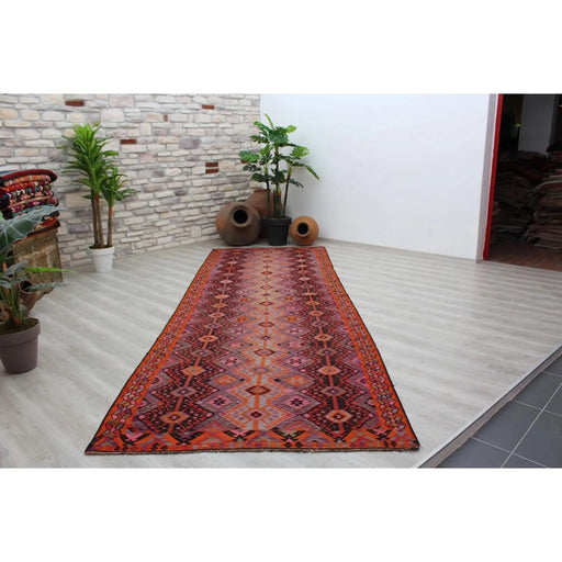 Vintage handgeweven Kelim-tapijt 430 cm x 144 cm #787