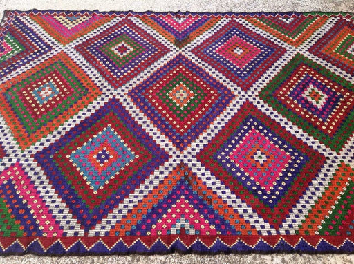 Vintage Handwoven Multi-Colored Geometric Rug 300cm x 206cm