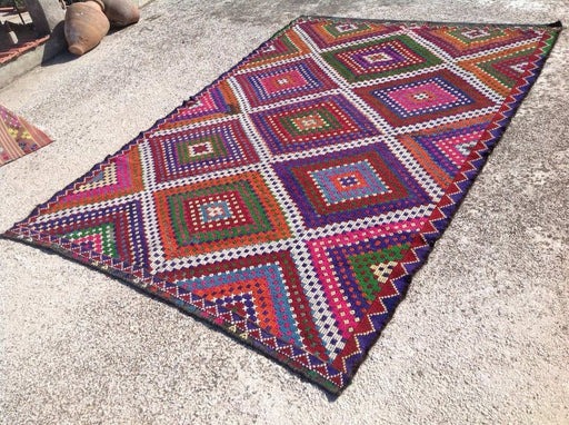 Vintage Handwoven Multi-Colored Geometric Rug 300cm x 206cm