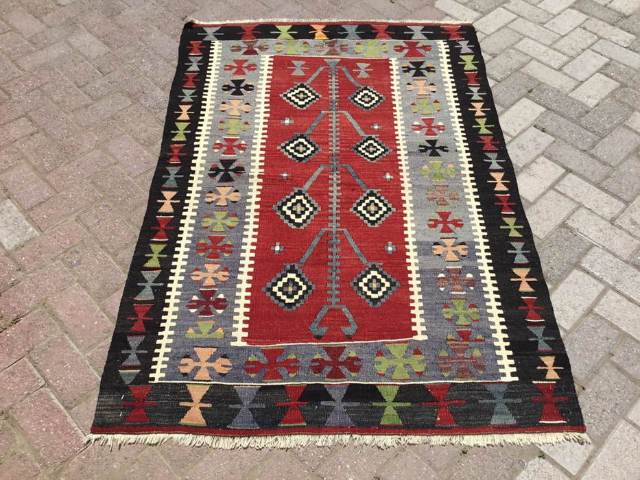 Vintage Handwoven Rug 163cm x 112cm Wool Cotton