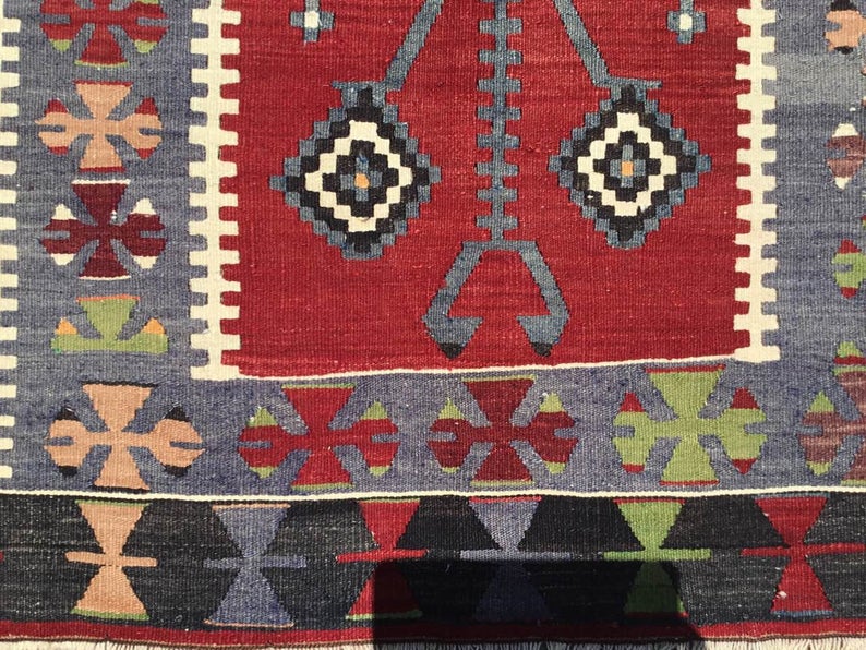 Vintage Handwoven Rug 163cm x 112cm Wool Cotton