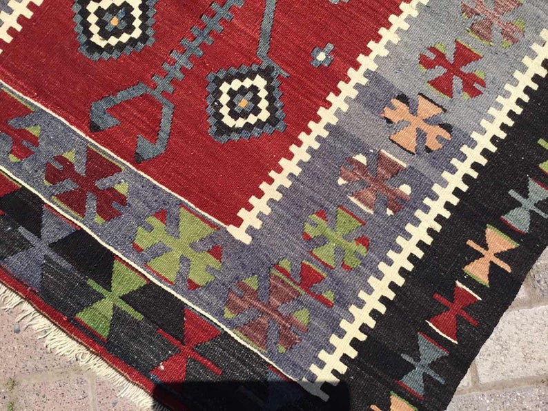 Vintage Handwoven Rug 163cm x 112cm Wool Cotton