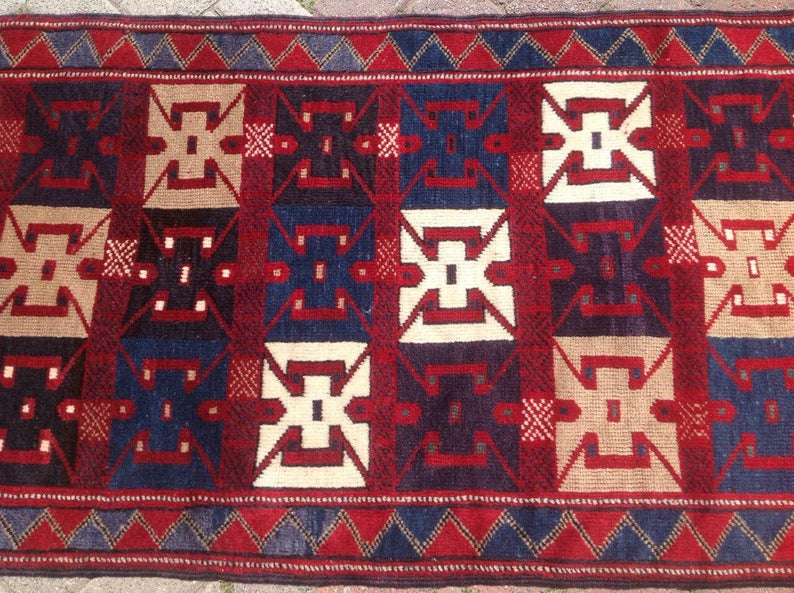Vintage Handwoven Rug 79cm x 185cm Unique Design