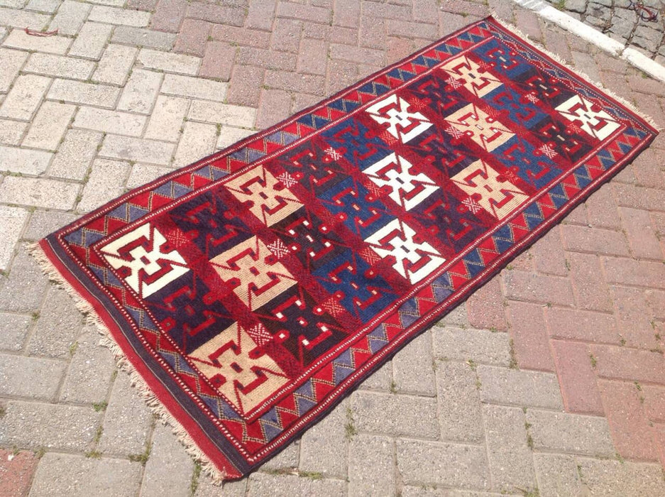Vintage Handwoven Rug 79cm x 185cm Unique Design