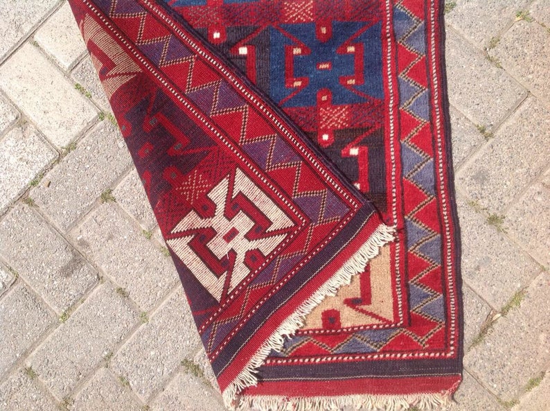 Vintage Handwoven Rug 79cm x 185cm Unique Design
