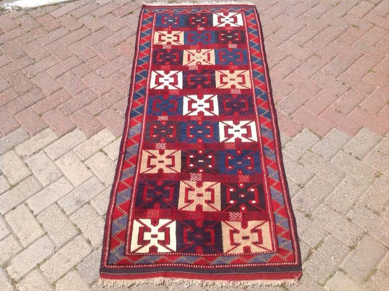 Vintage Handwoven Rug 79cm x 185cm Unique Design