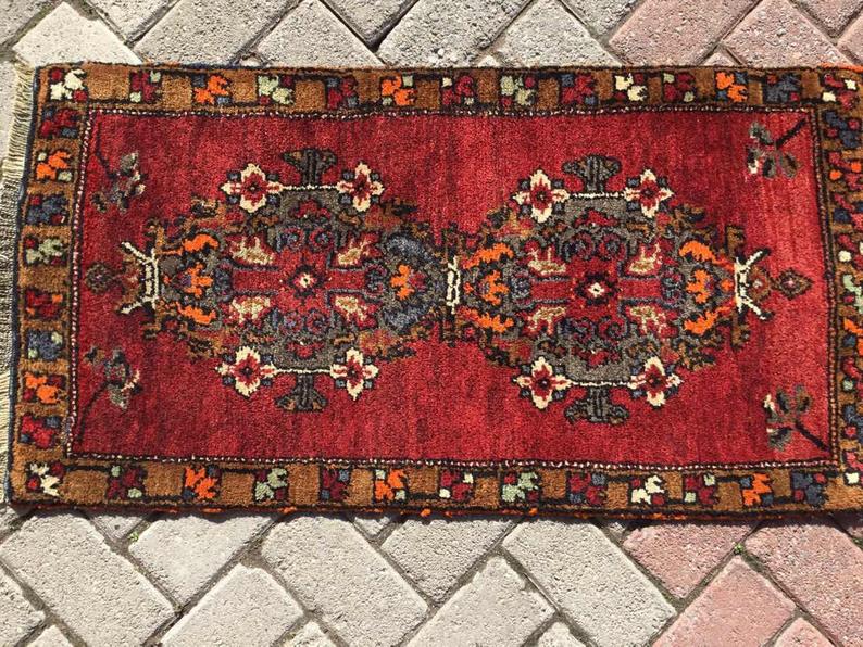 Vintage Handwoven Rug 99 cm x 50 cm Unique Design