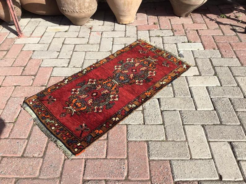 Vintage Handwoven Rug 99 cm x 50 cm Unique Design