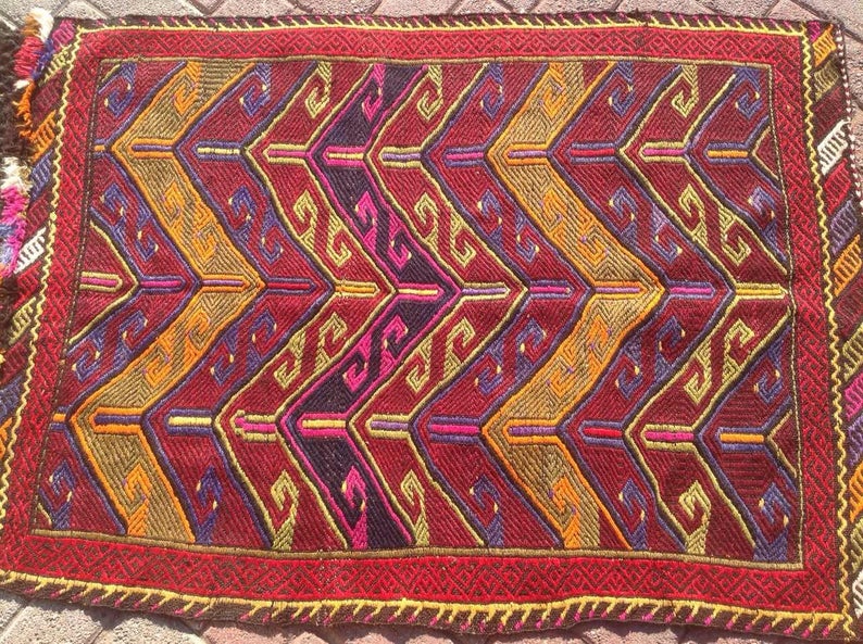 Vintage handgeweven Tribal Kelim-tapijt 129cm x 91cm wol-katoen