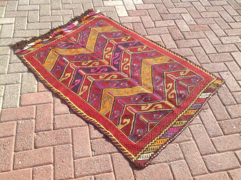 Vintage handgeweven Tribal Kelim-tapijt 129cm x 91cm wol-katoen