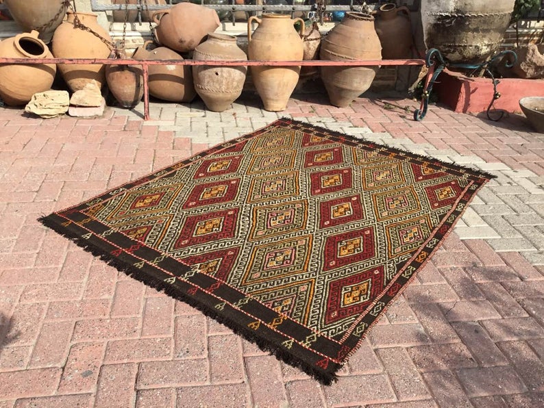 Vintage Handwoven Turkish Rug 179cm x 141cm Wool