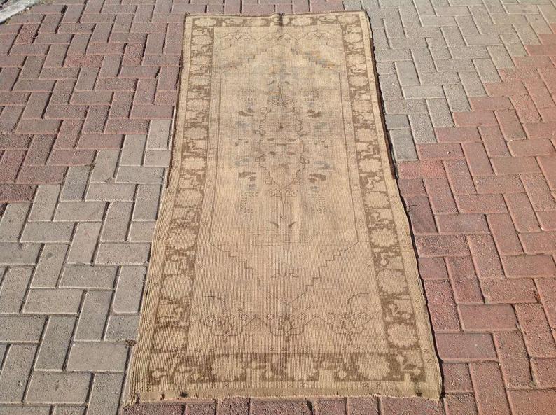 Vintage Handwoven Turkish Rug 220cm x 99cm Unique Design