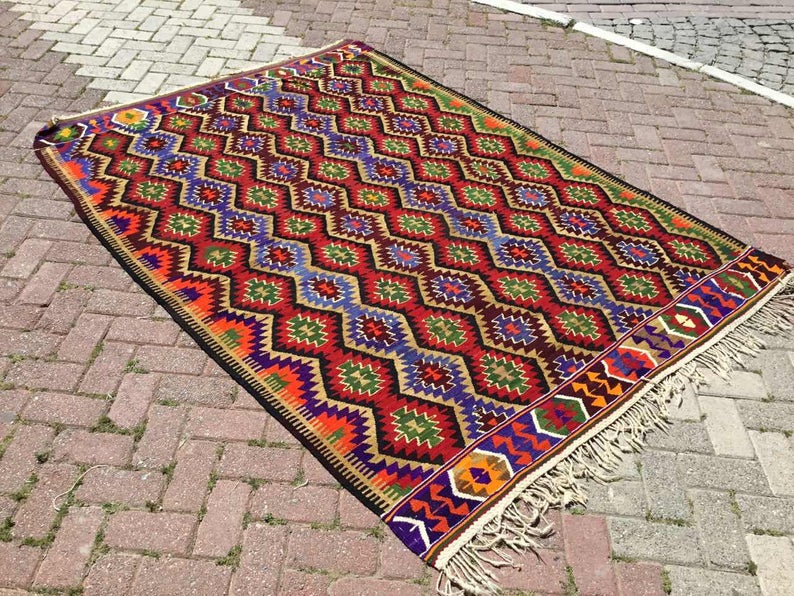 Vintage käsinkudottu turkkilainen matto 230cm x 166cm villapuuvilla