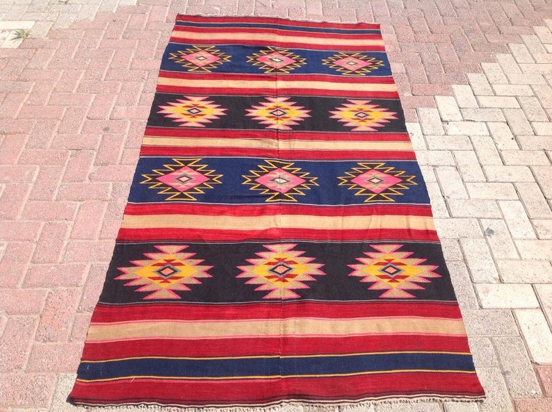 Vintage Handwoven Turkish Rug 231cm x 117cm Unique Design