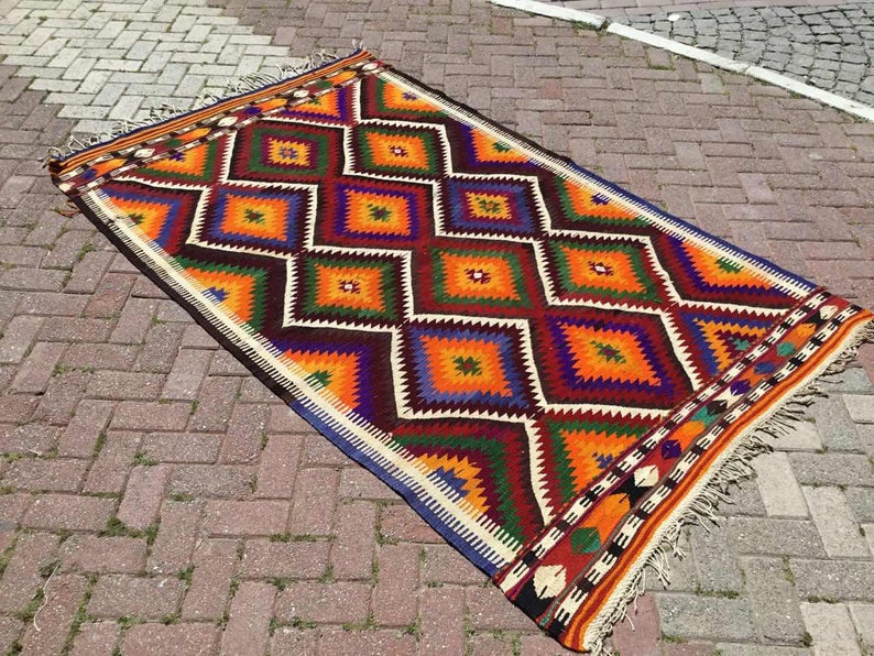 Vintage Handwoven Turkish Rug 245cm x 145cm Unique Design