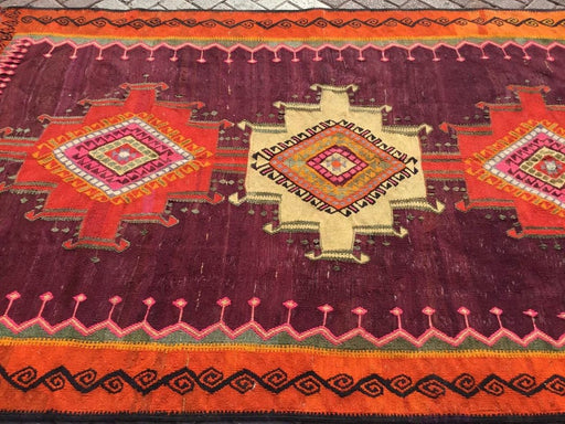 Vintage Handwoven Τουρκικό χαλί 288cm x 173cm βαθιά μωβ