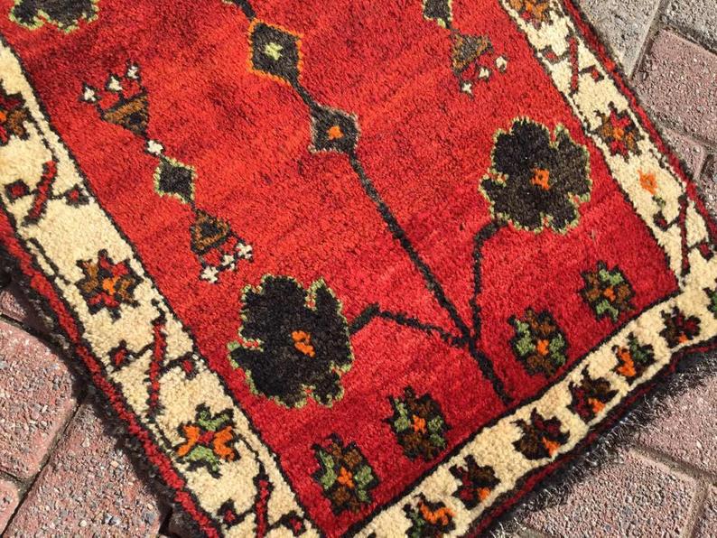 Vintage Handwoven Turkish Rug 90Cm X 57Cm #221