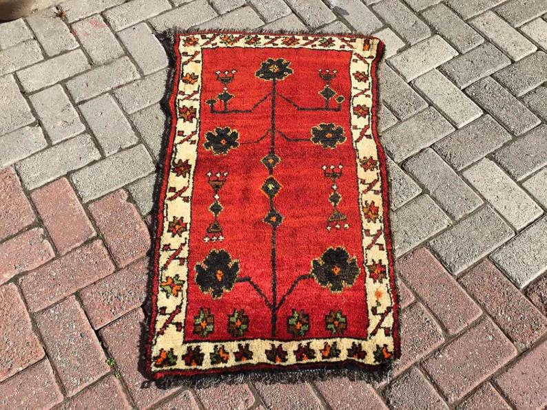 Vintage Handwoven Turkish Rug 90Cm X 57Cm #221