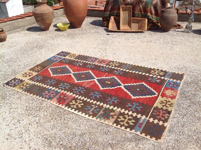Vintage Handwoven Turkish Wool Rug 169 cm x 110 cm