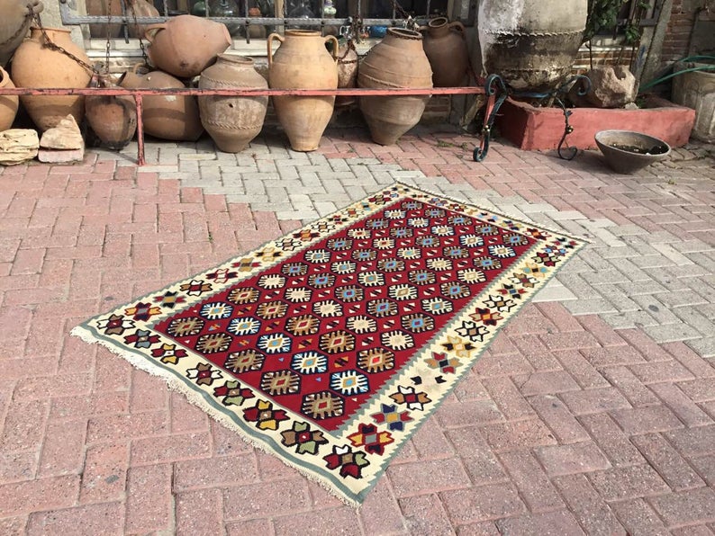 Vintage Handwoven Turkish Wool Rug 184cm x 104cm