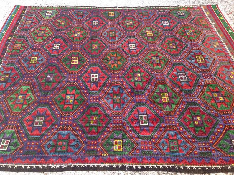 Vintage käsinkudottu turkkilainen villamatto 264cm x 208cm