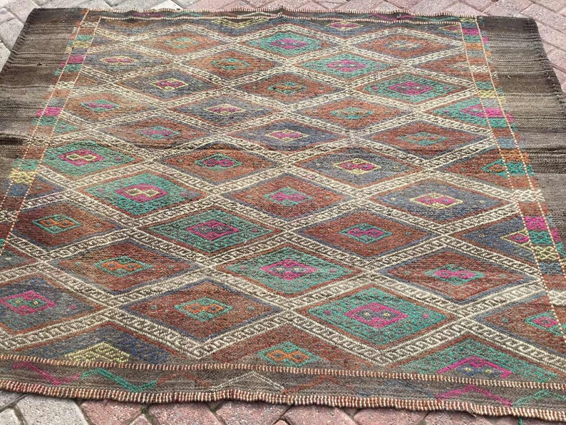 Vintage Handwoven Wool Rug 183cm x 145cm Central Turkey