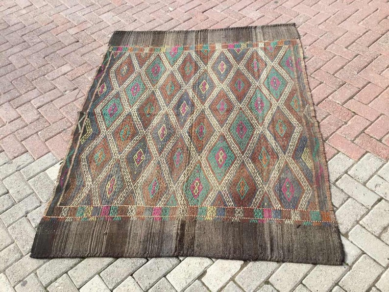 Vintage Handwoven Wool Rug 183cm x 145cm Central Turkey